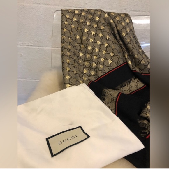 Gucci GG Gold BIG Bee SUPREME ❤️💚🐝 Silk Scarf - Picture 5 of 9
